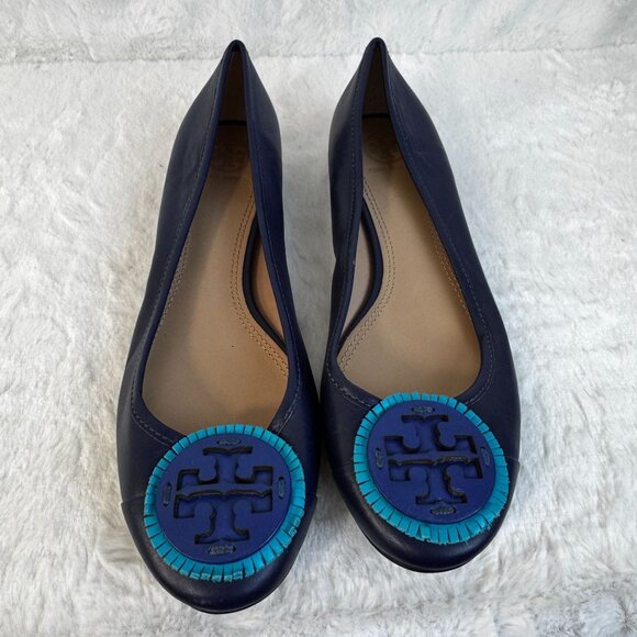 Tory Burch Minnie Cap-Toe Leather Ballet Flat Navy Sea Brillant - Picture 2 of 8
